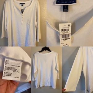 NWT WHITE KAREN SCOTT Plus Size 3/4-Sleeve Henley Top,